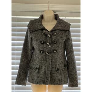 GUESS Women's Wool Blend Lined Toggle and Zipper Hooded Jacket S/P Grey Textured